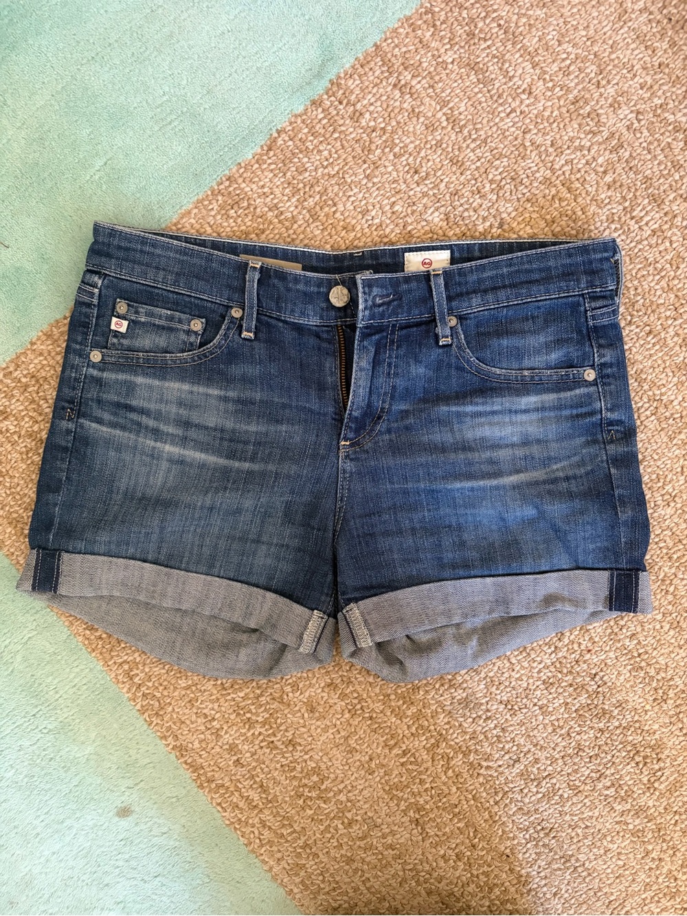 ADRIANO GOLDSCHMIED WOMEN'S DARK BLUE DENIM ROLLED HEM SHORTS